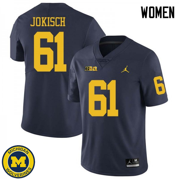 Womens Michigan Wolverines #61 Dan Jokisch Navy Jordan Brand Embroidery Jersey